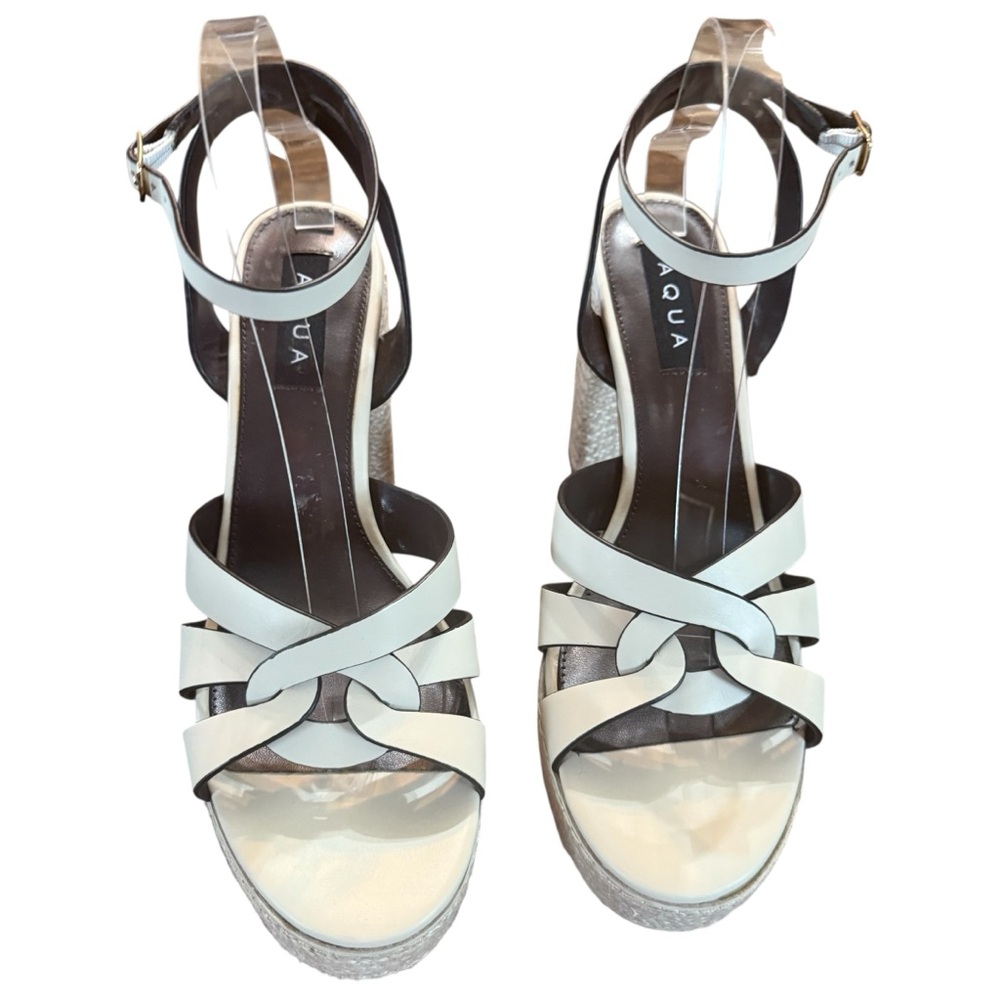 Aqua Gyen Ankle Strap Espadrille Platform Sandals Bone Leather Size 10 - Picture 2 of 10